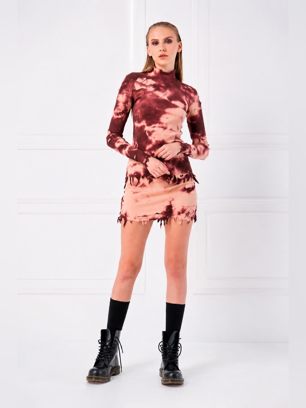 Kikiriki Bordeaux Pink Tie-Dye Two Piece Skirt Set Medium